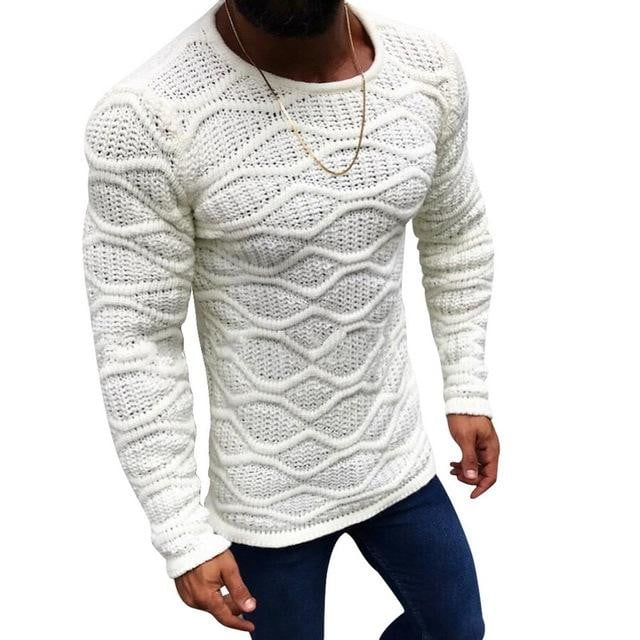 New Fashion Men Knitted Sweaters Solid Color O Neck Slim Fit Long Sleeve
