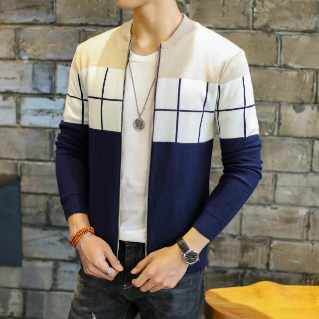Hot Selling Men Sweater Fashion Design Patchwork Warm Flat Knitted