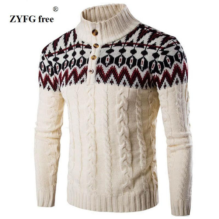 Men Sweater Winter Thick Warm Cashmere Slim Fit Classic Wool Knitwear