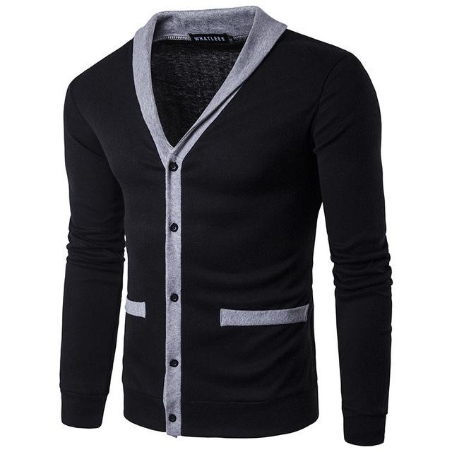 Men Knitted Cardigan Long Sleeve Casual Patchwork Classic Fashion Design
