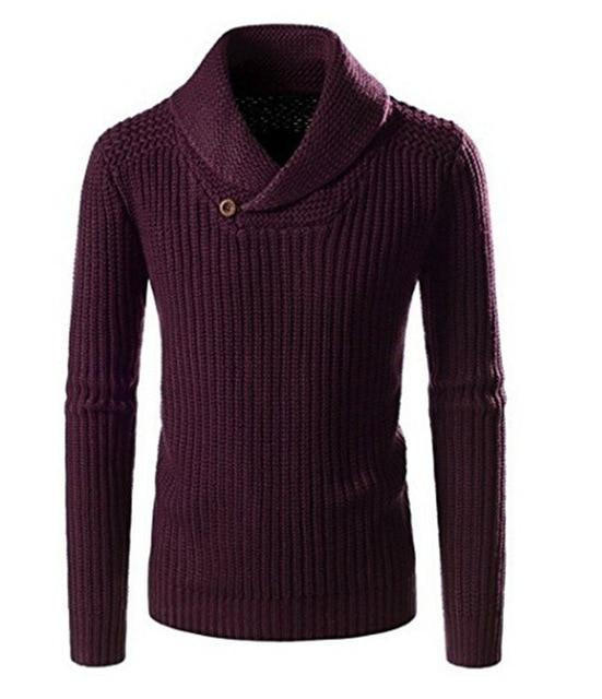 Fashion Men Sweater Casual Slim Fit Pure Color One Button Warm Turtleneck Sweaters