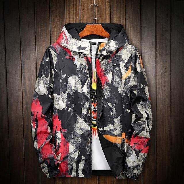 Men jacket fashion double sides wearable colorful painted streetwear hooded jackets