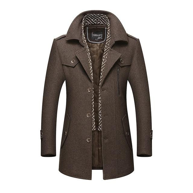 Men Winter Wool Coat New Fashion Solid Color Wool Blend Overcoat