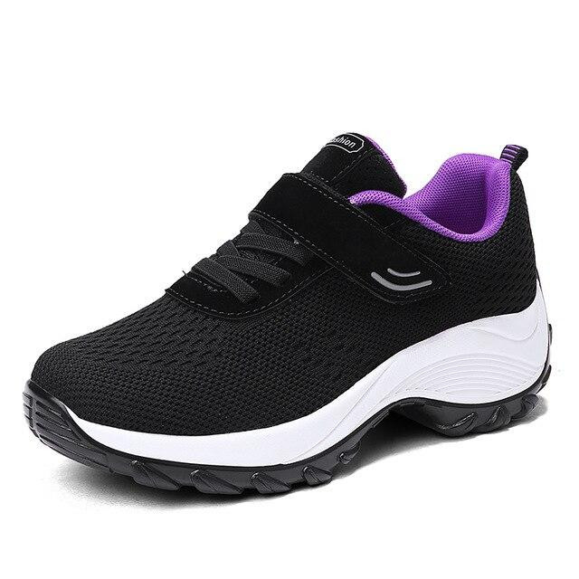 Women Lightweight Breathable Air Mesh Lace Up Platform Sneakers