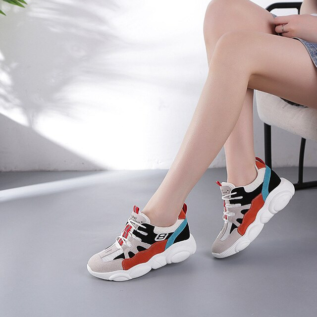Elegant Design Women Leather Sneakers Colorful Casual Shoes