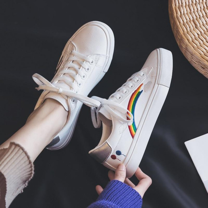 Simple Style Women Fashion Sneakers Lace-Up Flat Vulcanize Shoes