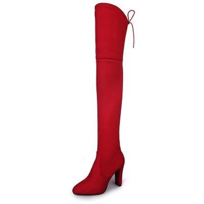 Women Knee High Boots Sexy Fashion Suede Leather Stretch Flock High Boots