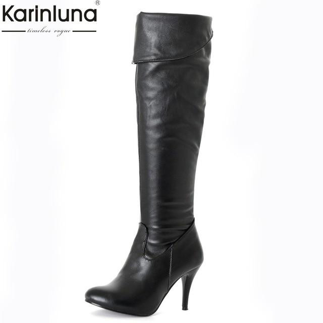 Women Knee Boots Classic Fashion Sexy Thin High Heels  Leather Boots