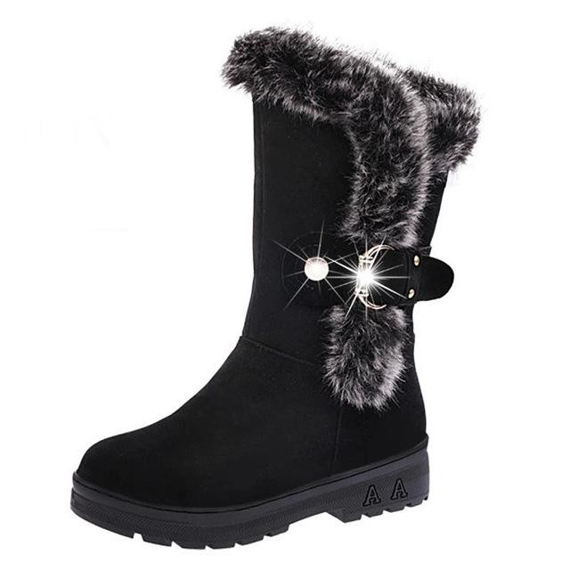 Women Winter Boots Faux Fur Warm Fashion Design Slip On Creepers Platform Boots