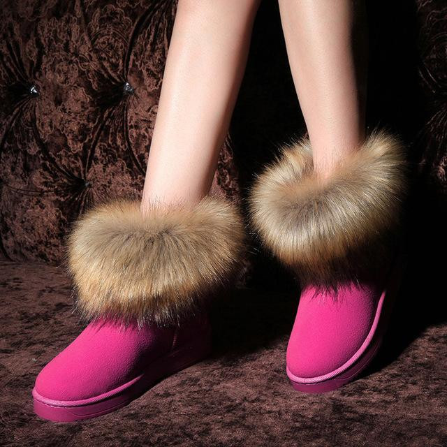 New Fashion Women Winter Boots Suede Faux Fur Waterproof Slip On Snow Boots