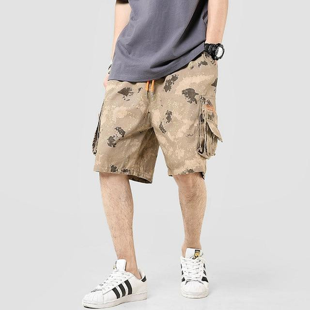 Men Camouflage Cotton Side Pockets Casual Shorts