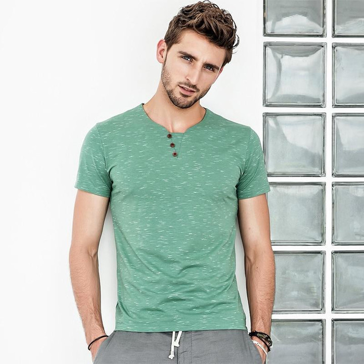 Best Seller Men Design Short Sleeve Slim Fit V-neck Tshirt