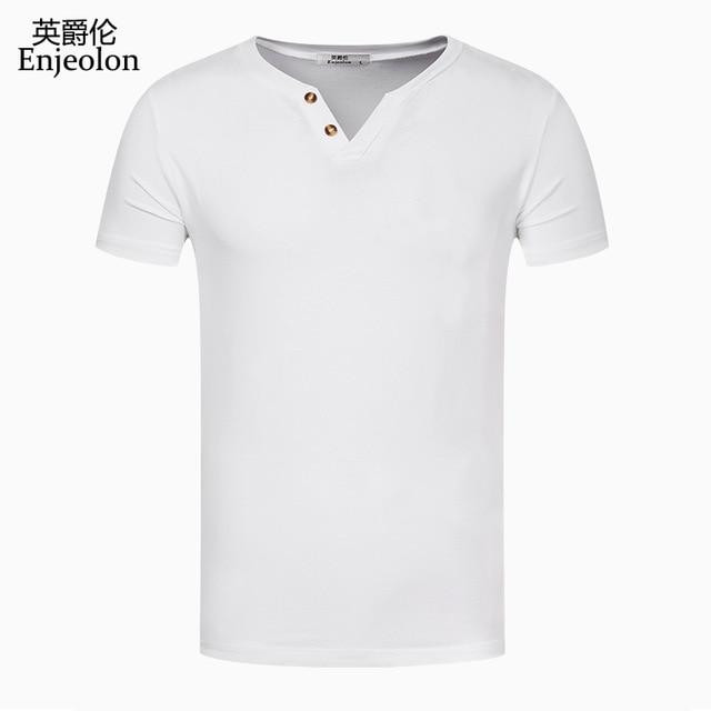 Brand Design Men Short Sleeved V-neck Cotton Casual Slim Fit Tshirt