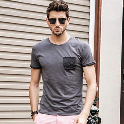 New Fashion Pocket Design O-neck Slim Fit Men Cotton Tshirt