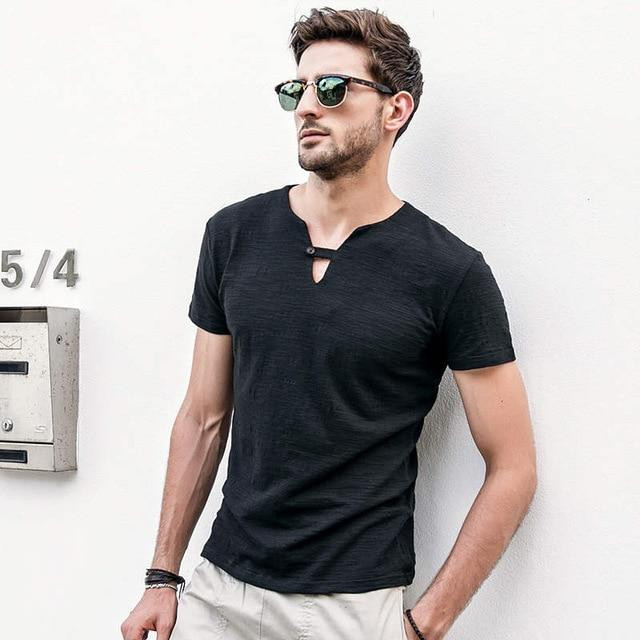 Men Fashion V-neck Collar Short Sleeve T-Shirt
