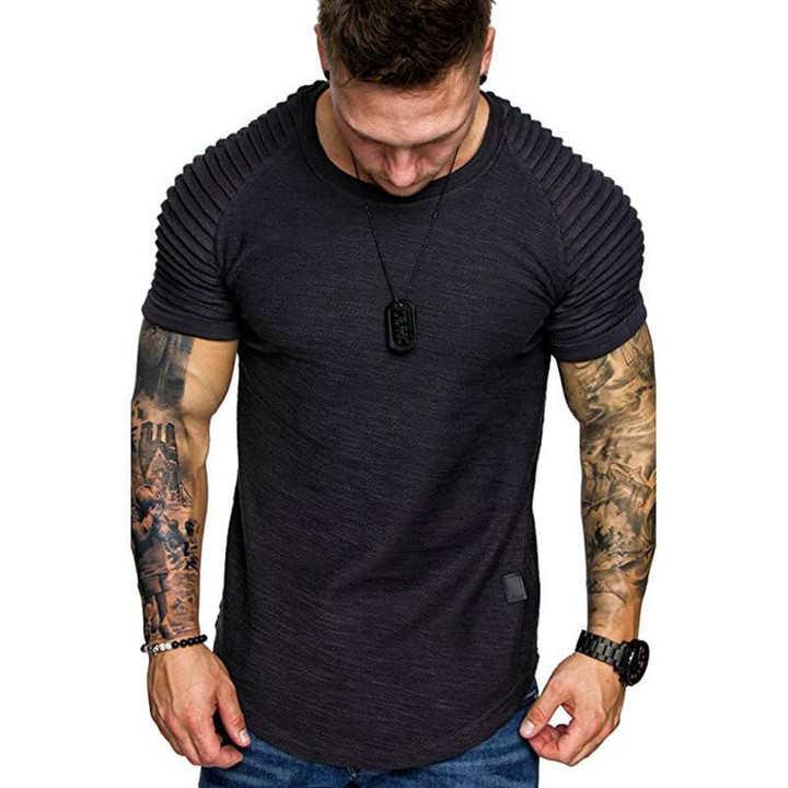 Best Seller Men Pleat Design Round Neck Short Sleeve T-shirt