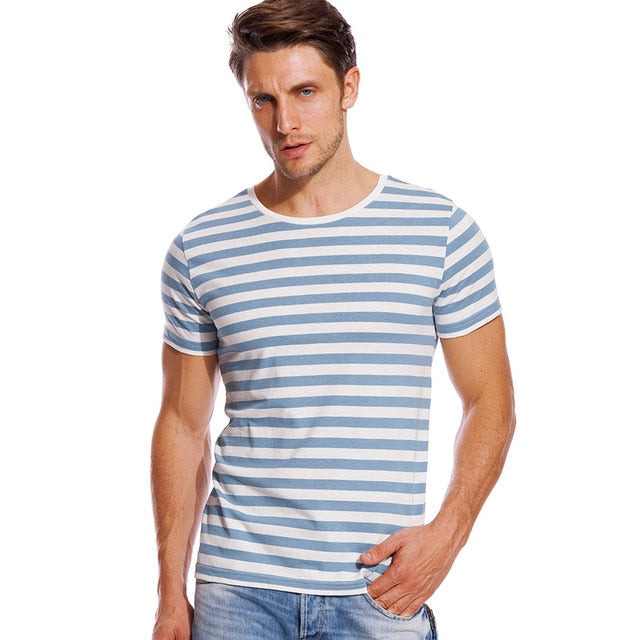 men Fashion Striped Sailor Casual T-Shirt