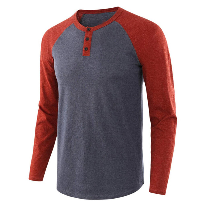Men Solid Color Stitching Casual Long Sleeve T-Shirt