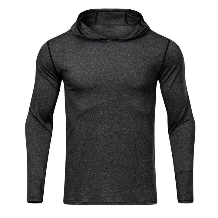 Men Fashion Hooded Elastic Long Sleeve Fitness T-Shirt