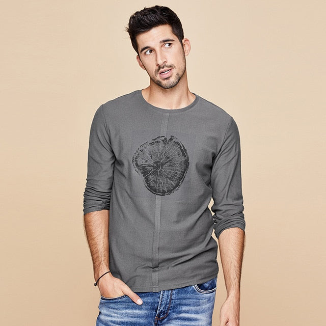 Men Cotton Print Fashion Long Sleeve T-Shirt