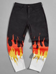 Men Zipper Fly Fire Print Pants