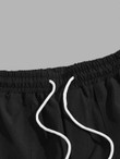 Men Contrast Panel Buckled Flap Pocket Letter Graphic Drawstring Waist Pants