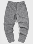 Men Slant Pocket Grid Print Pants