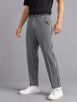 Men Striped Print Slant Pocket Pants