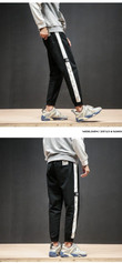 Mens Jogger Pants Ankle-Length  Striped Cotton Streetwear Trendy Joggers