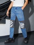 Men Two Tone Patched Ripped Frayed Jeans