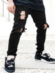 Men Solid Ripped Straight Leg Jeans