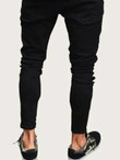 Men Tape Side Ripped Belted Jeans