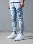 Men High Waist Ripped Tapered Jeans