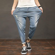 Fashion Men Jeans Casual Loose Ankle Length Scratched Jeans