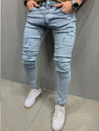 Men Slant Pocket Ripped Skinny Jeans