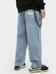 Men Patched Chain Detail Drawstring Waist Jeans