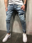 Men Ripped Skinny Jeans Retro Streetwear Hip Hop Destroyed Frayed Jogger Jeans