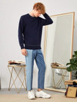 Men Two Tone Frayed Hem Tapered Jeans