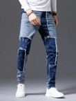 Men Color Block Splatter Print Raw Trim Jeans