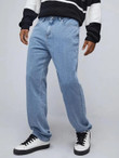 Men Slant Pockets Washed Jeans