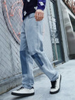 Men Color Block Slant Pockets Jeans