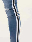 Men Side Stripe Belted Jeans