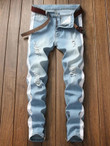Men Colorblock Ripped Jeans Without Belt