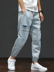 Men Patched Front Ripped Jeans