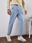 Men Solid Drawstring Crop Jeans