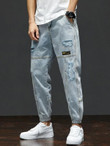 Men Patched Front Ripped Jeans