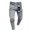 Men Jeans Distressed Slim Fit Stretch Ripped Jeans