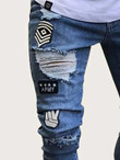 Men Ripped Patched Jeans