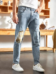 Men Ripped Patched Tapered Jeans