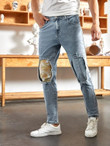 Men Ripped Patched Tapered Jeans